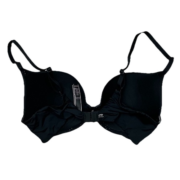 THE T-SHIRT Pointelle Logo Perfect Shape Push-Up Bra Black 34C Goth Grunge Bike - Picture 4 of 7